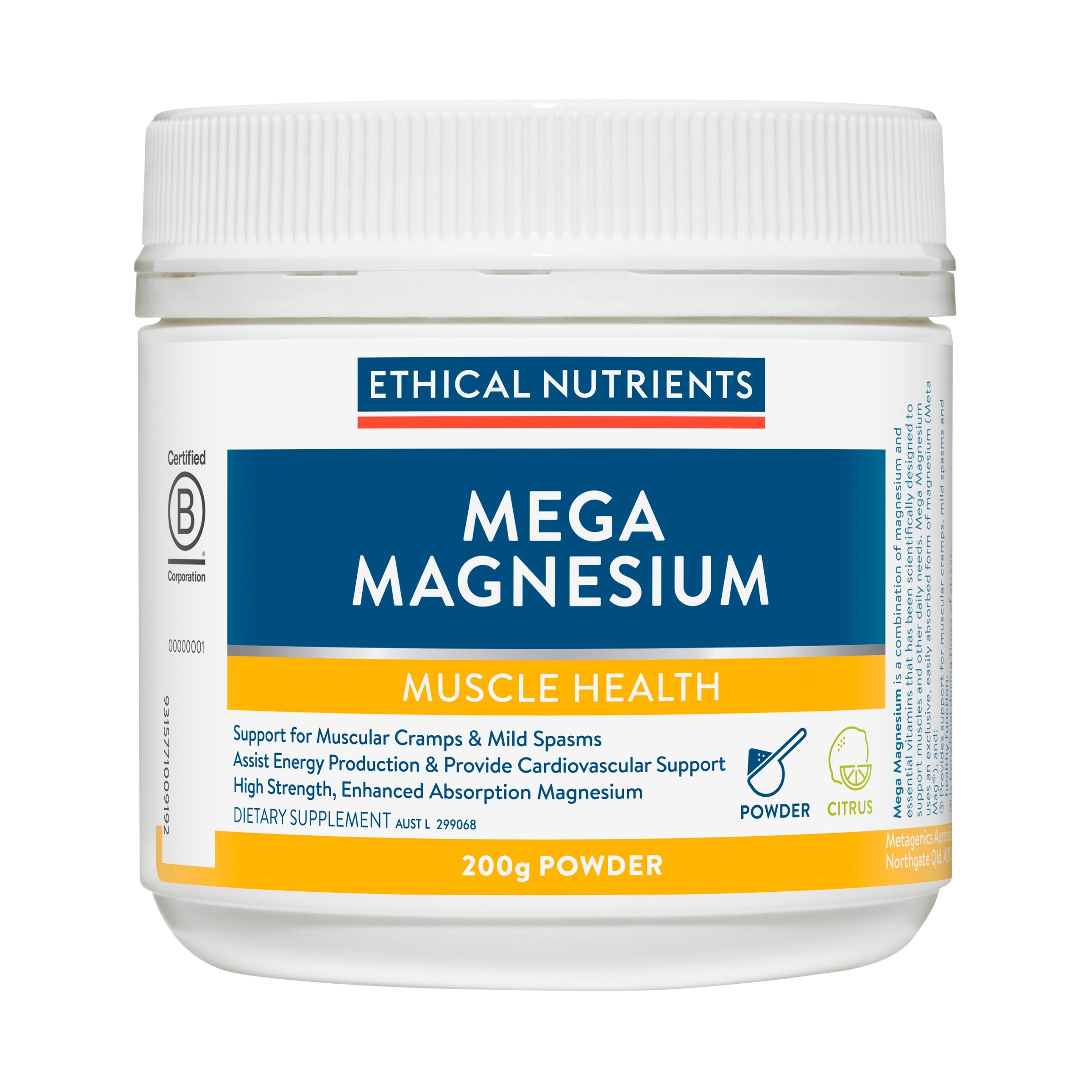 Ethical Nutrients Mega Magnesium Powder Citrus 200g #size & flavour_citrus 200g