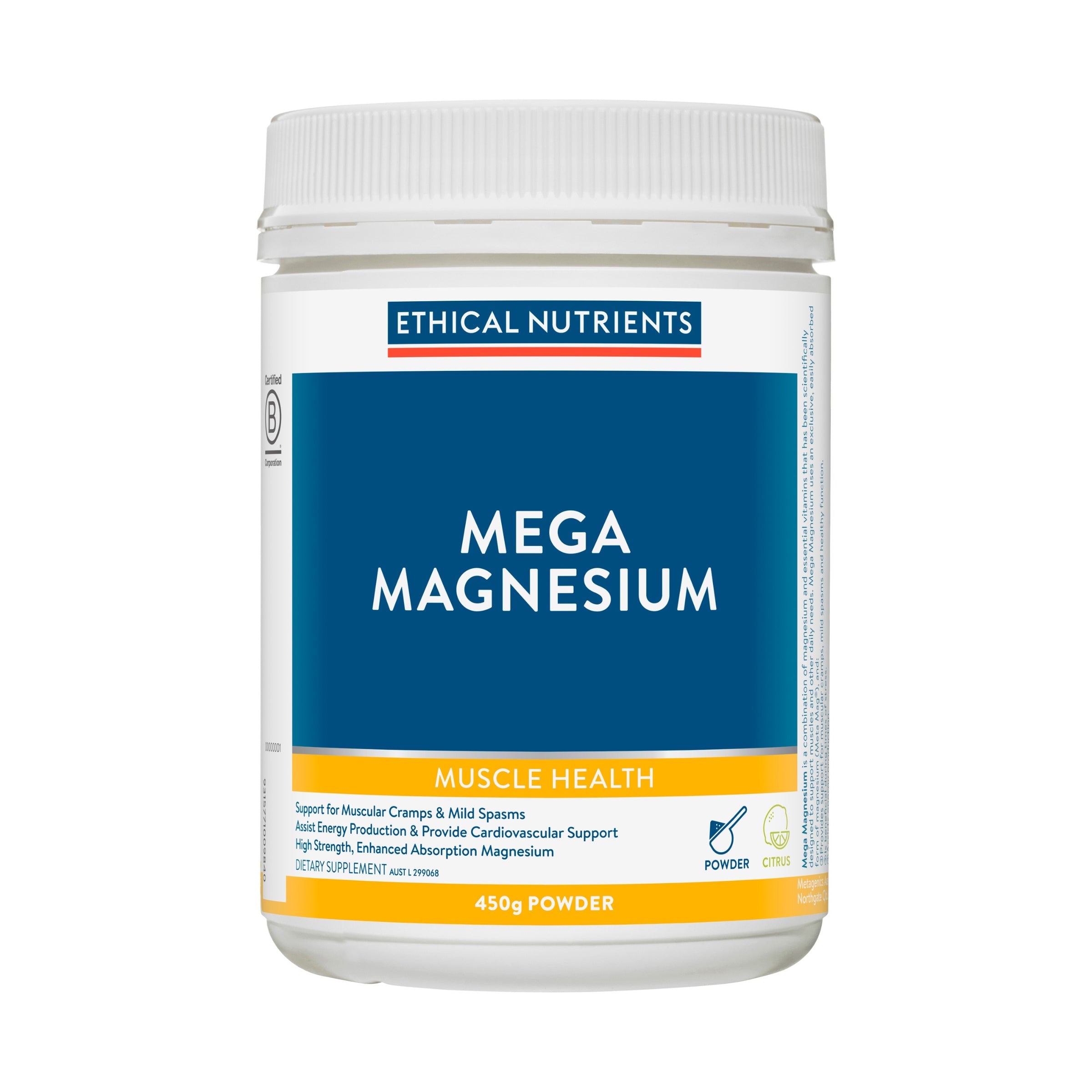 Ethical Nutrients Mega Magnesium Powder Citrus 450g #size & flavour_citrus 450g