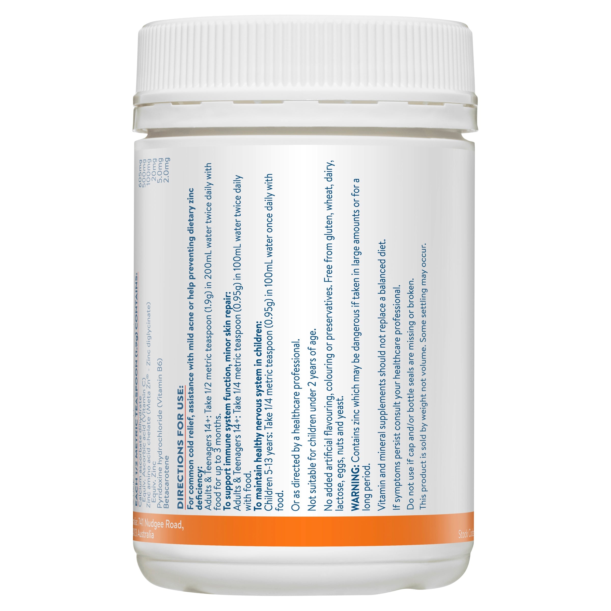 Ethical Nutrients Mega Zinc 40mg with Vitamin C Powder Orange 190g #size & flavour_orange 190g